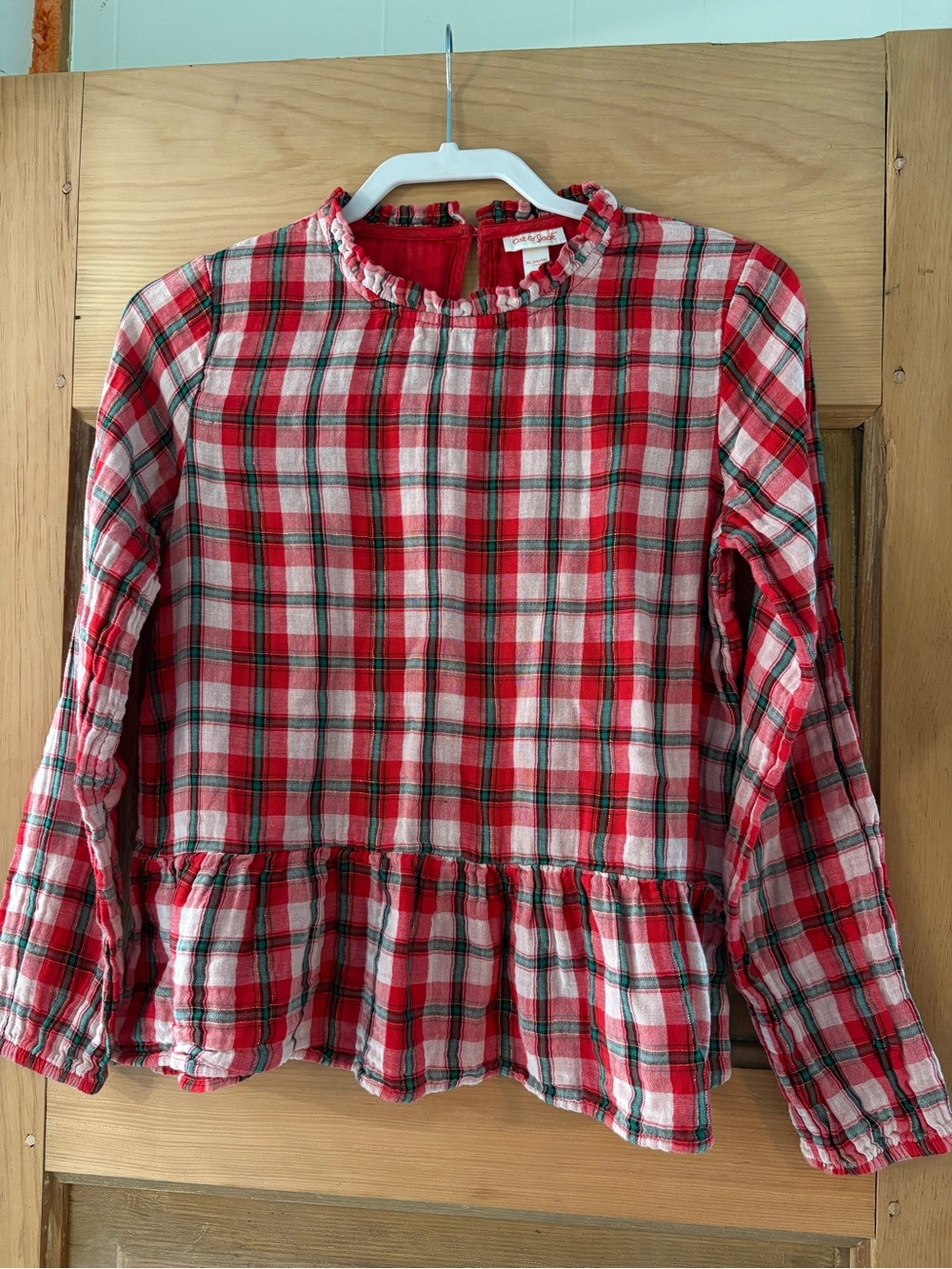 Girls Red Plaid Peplum Long-Sleeve Top - Cat & Jack